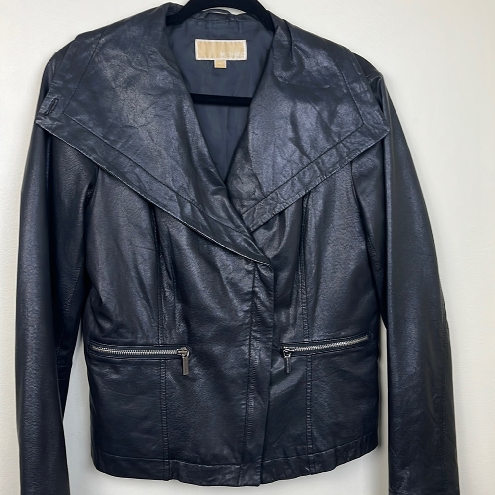 Michael Kors black leather asymmetrical Moto jacket